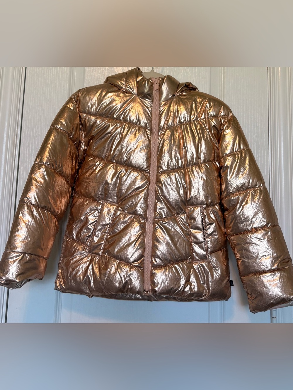 GAP Kids Metallic Rose Puffer Jacket - White Lining